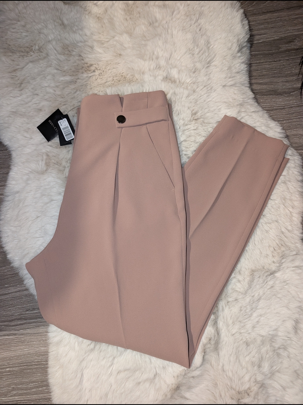 RW&CO. Tan Tailored High-Waist Trousers